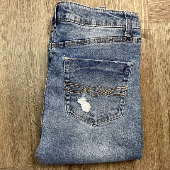 Indigo Rein Jeans Womens 7 W27 L32.5 Blue Flare Bell Bottom Distressed Denim Y2K - Picture 10 of 11